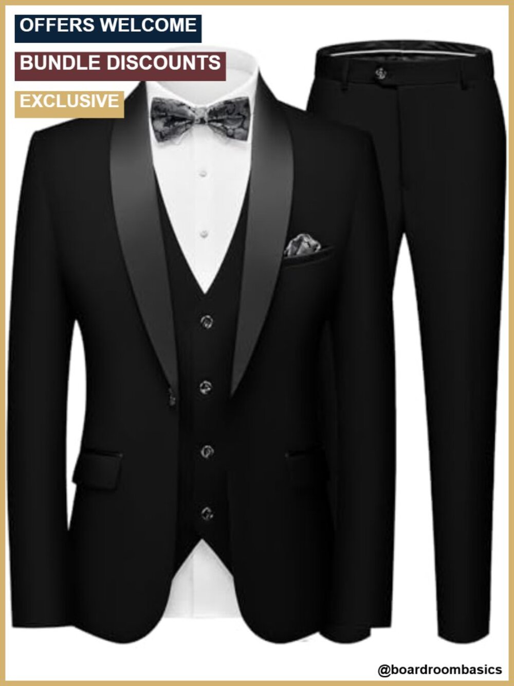 Men's 3-Piece Tuxedo Suit Set with Slim Fit Blazer and Vest